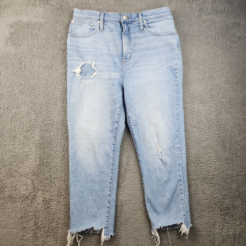 Madewell Classic Straight Jeans Women's 32 Light Wash High‎ Rise Cropped Stretch